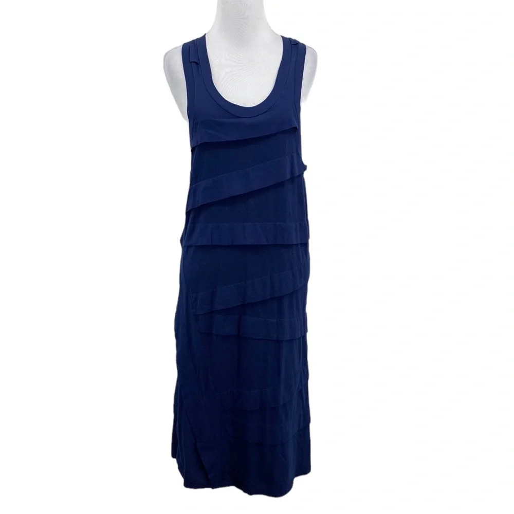 Clu Tank Dress Womens Size XS Blue Cotton Sleeveless Tiered Ruffle Pleated Scoop
